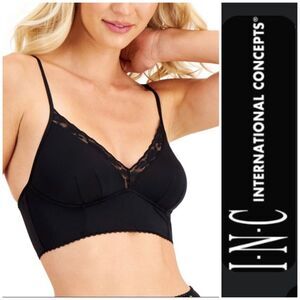 I.N.C. INTERNATIONAL CONCEPTS - NWT - L Sz Small Lace-Trimmed Bralette in Black